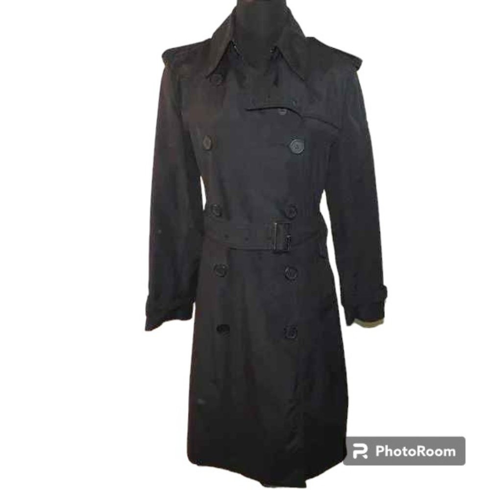 Norma Kamali Double Breasted Belted Black Trench Coat Size Medium Career